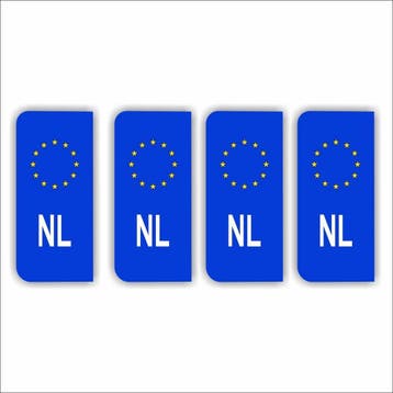 NL - kenteken sticker - set 4 stuks - blauw geel, Verzenden