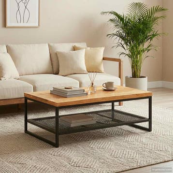 vidaXL Salontafel Bruin en zwart 110 x 55 x 35 cm Massief, Huis en Inrichting, Tafels | Salontafels, Verzenden, Nieuw, Overige houtsoorten