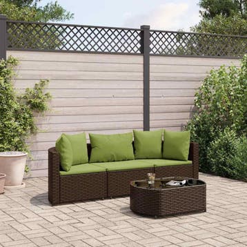 vidaXL 4-delige Loungeset met kussens poly rattan bruin, Verzenden, Nieuw, 3 zitplaatsen, Loungeset