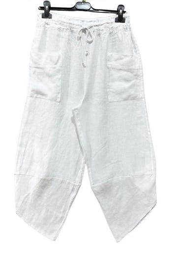 Linnen 7/8 broek met voor steekzakken - asymmetrisch rand, Nieuw