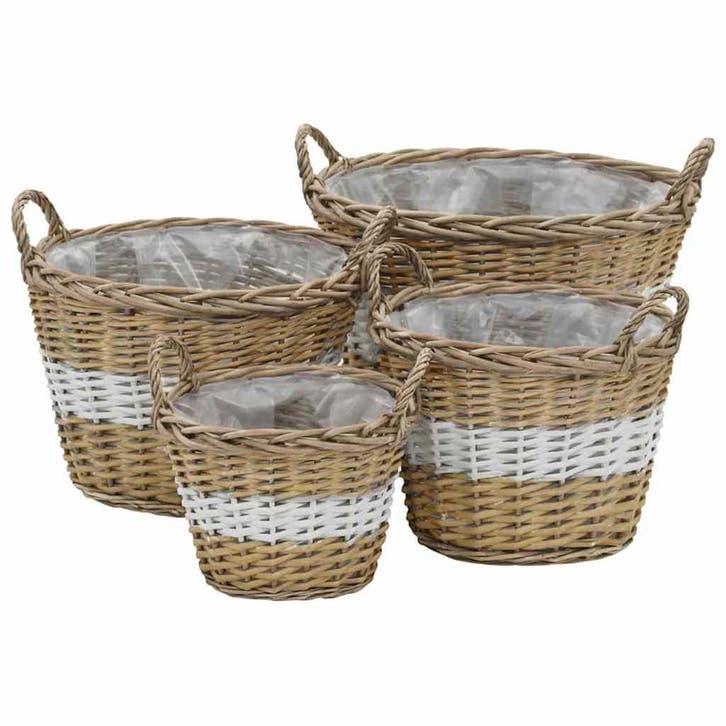 vidaXL Plantenbakken verhoogd 4 st wicker met PE-voering, Tuin en Terras, Bloembakken en Plantenbakken, Minder dan 60 cm, Nieuw