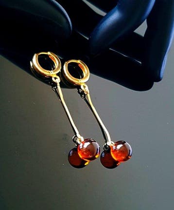 Natuurlijke Baltisch amber oorbellen - ronde amber kralen -