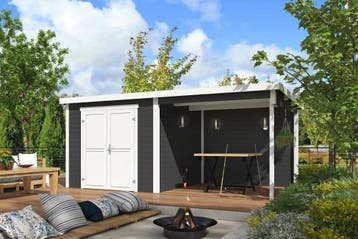 Outdoor Life Blokhut Lars met Overkapping Carbon Grey/Wit, Tuin en Terras, Tuinhuizen, Nieuw