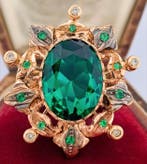 Zonder minimumprijs - Ring - 9 kt. Roségoud, Zilver Smaragd, Sieraden, Tassen en Uiterlijk, Ringen, Nieuw