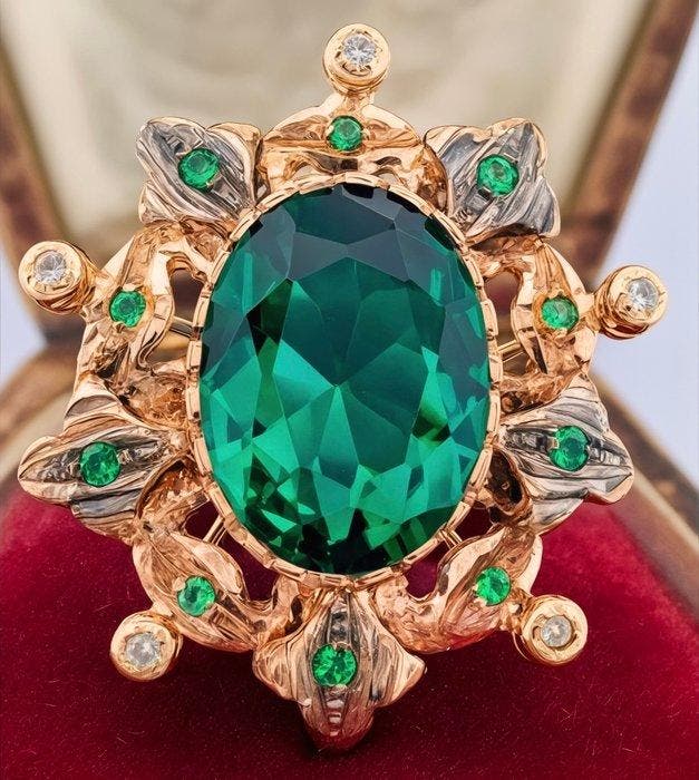 Zonder minimumprijs - Ring - 9 kt. Roségoud, Zilver Smaragd, Sieraden, Tassen en Uiterlijk, Ringen