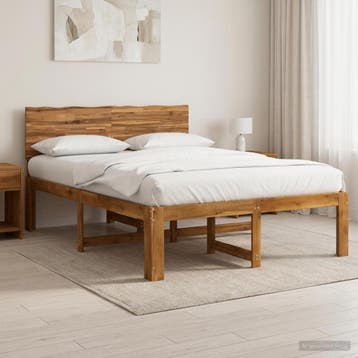 vidaXL Tweepersoonsbed met hoofdeinde ROSTOCK Naturel 137 x, Huis en Inrichting, Verzenden, Nieuw, Bruin, Hout