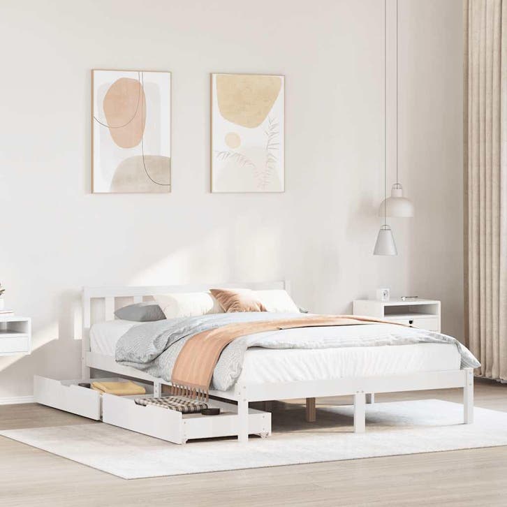 vidaXL Bedframe zonder matras massief grenenhout wit 120x200, Huis en Inrichting, Slaapkamer | Bedden, 120 cm, 200 cm, Wit, Twijfelaar
