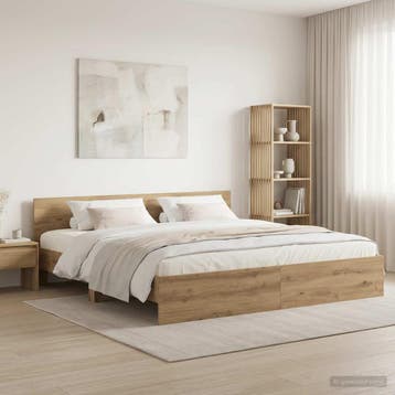 vidaXL Bedframe met hoofdbord Artisanaal eiken 200 x 200 cm, Bruin, Verzenden, Hout, Nieuw