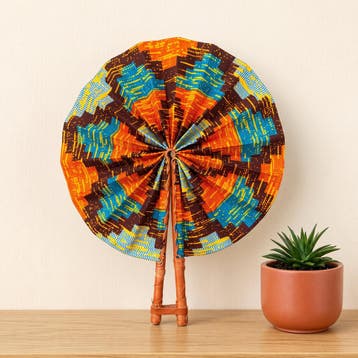 Afrikaanse handwaaier - Ankara print waaier - Bruin Oranje E, Ophalen of Verzenden, Nieuw