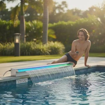RVS Zwembad Waterval Overloopput met Kleurrijke LED Strip -, Verzenden, Nieuw