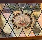 Vintage Glas-in-loodraam - Dutch sailing ship , hand