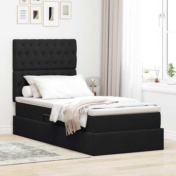 vidaXL Opslag bed met matras met hoofdeinde Zwart 90 x 200, Huis en Inrichting, Eenpersoons, Verzenden, Zwart, Nieuw