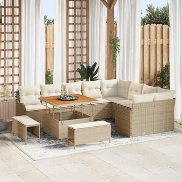 vidaXL Tuin Sofa Set 12 st 11-Aantal zitplaatsen Beige en, Verzenden, Nieuw, Rotan, 2 zitplaatsen
