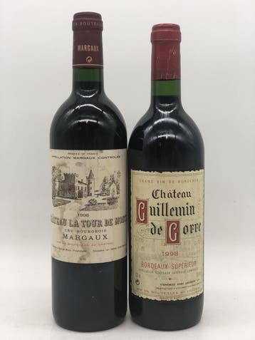 Mixed lot of 2 x 75cl red 1998 Bordeaux (rood), Ophalen of Verzenden, Nieuw, Frankrijk, Rode wijn