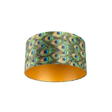 Velours lampenkap pauw dessin 50/50/25 met gouden binnenkant, Verzenden, Nieuw, Groen