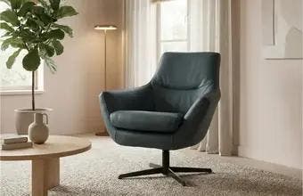 Scandinavische leren draaifauteuil, Ophalen of Verzenden, Nieuw, Leer