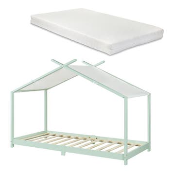Kinderbed Brome huisbed met matras 90x200 cm mint [en.casa], Verzenden, Nieuw
