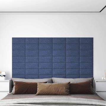 vidaXL Wandhoofdbord 12 st 30 x 15 cm Blauw Stof, Doe-het-zelf en Verbouw, Platen en Panelen, Verzenden, Nieuw