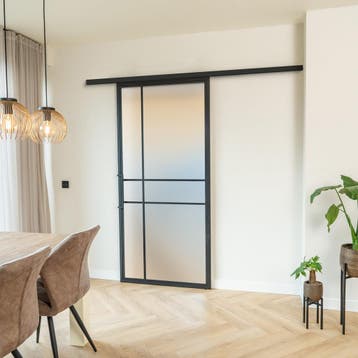 Stalen Schuifdeur met koofsysteem Zwart 6 Vlaks Mat glas Lux, 75 tot 150 cm, Nieuw, 150 tot 225 cm, Metaal