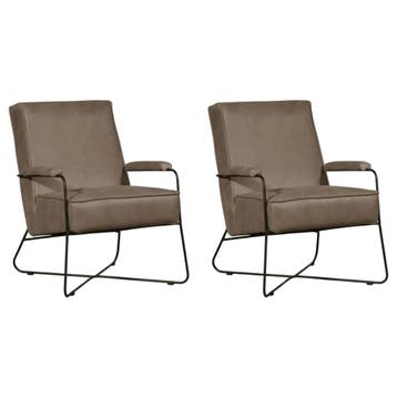 Set van 2 Leren fauteuils Hope - Vintage Taupe, Huis en Inrichting, Fauteuils, Nieuw, Ophalen of Verzenden, 50 tot 75 cm, Leer