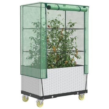 vidaXL Plantenbak verhoogd met hoes en wielen 80x50x182 cm, Tuin en Terras, Verzenden, Nieuw, Kunststof