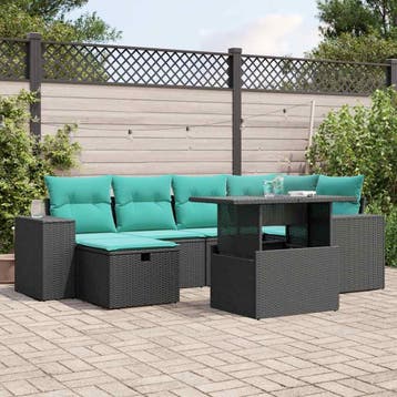 vidaXL 7-delige tuinbankset met kussens van zwart polyrotan, Verzenden, Nieuw