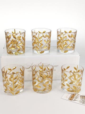 Secoloventesimo - Drinkservies (6) - Bladeren gouden glas -, Antiek en Kunst