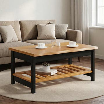 vidaXL Salontafel EKAI Zwart 100 x 60 x 45,5 cm Massief, Huis en Inrichting, Verzenden, Nieuw, Grenenhout, 100 tot 150 cm