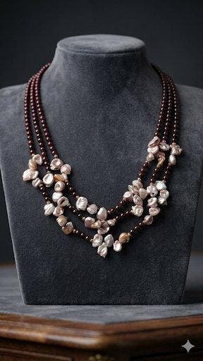 Granaat - Zilver - Kraagketting - Granaat en parels