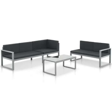 vidaXL 3-delige Loungeset met kussens aluminium zwart, Tuin en Terras, Verzenden, 3 zitplaatsen, Loungeset, Nieuw