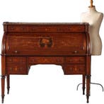 Groot mahonie trommel- of Cilinderbureau ca1860 rijk ingele, Ophalen of Verzenden