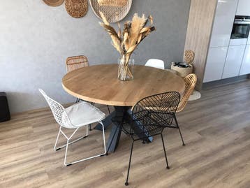 Massief eiken Tafel Rond | Ovaal | Deens | Boomstam | Bureau, Rond, Nieuw, Overige materialen, 100 tot 150 cm