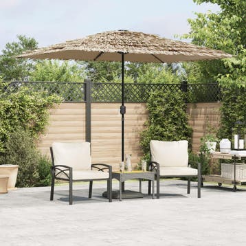vidaXL Parasol met LEDs en stalen paal 248x248x248 cm bruin, Verzenden, Nieuw, 2 tot 3 meter