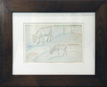 Ubaldo Oppi (1889-1942) - Paesaggio con mucca e pecora