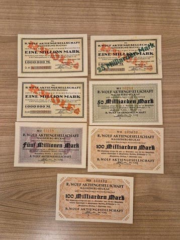 Duitsland. - 7 banknotes 1923 – R. Wolf Aktiengesellschaft,, Postzegels en Munten