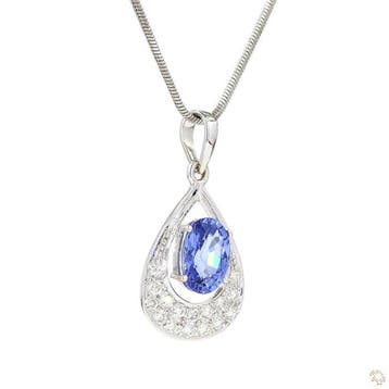 Hanger - 18 karaat Witgoud - 2.60ct. tw. Saffier - Diamant