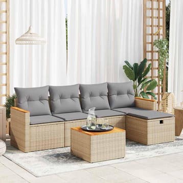 vidaXL 6-delige Loungeset met kussens poly rattan beige, Verzenden, Nieuw, 6 zitplaatsen, Loungeset