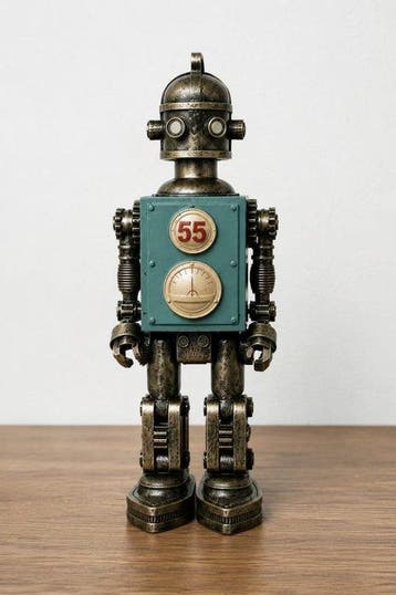 sculptuur, Steampunk Robot Figurine with Gears and