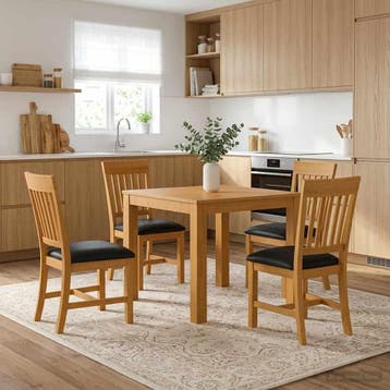 vidaXL Eetkamerset 5 st Zwart Massief Eikenhout, Verzenden, Nieuw