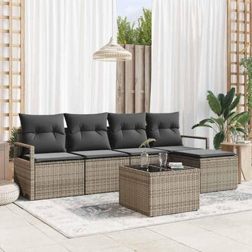 vidaXL Bankstel 6 st Grijs poly rattan, Verzenden, Nieuw, Rotan, 6 zitplaatsen