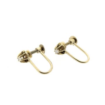 Vintage gouden oorclips met diamant; 0,10 ct. (Oorbellen), Gebruikt, Ophalen of Verzenden, Met edelsteen, Goud