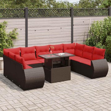 vidaXL 10-delige Loungeset met kussens poly rattan acacia, Verzenden, Nieuw, Loungeset