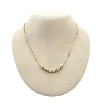 Gouden collier met vaste hanger van opaal en diamant 0,28..., Gebruikt, Ophalen of Verzenden, Met edelsteen, Goud