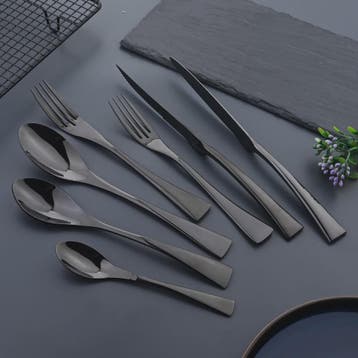 Luxe Bestekset RVS - Zwart Steakmes, Dessertlepel & Vork - C, Verzenden, Nieuw