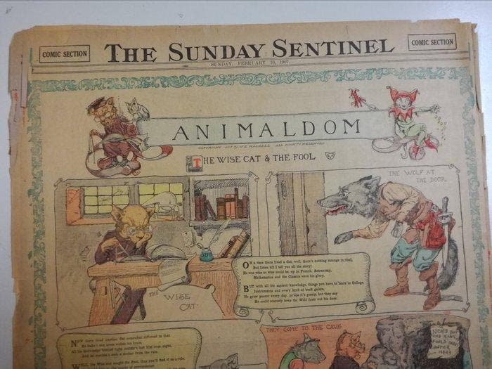 Animaldom - 10 Krantenpaginas en strips - 1907, Boeken, Strips | Comics