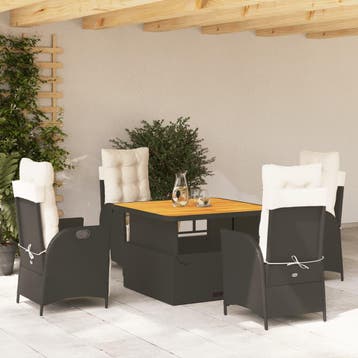 vidaXL 5-delige Tuinset met kussens poly rattan zwart, Verzenden, Nieuw, 4 zitplaatsen, Tuinset