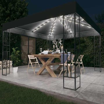 vidaXL Prieel met LED-lichtslinger 3x3 m stof, Tuin en Terras, Verzenden, Nieuw