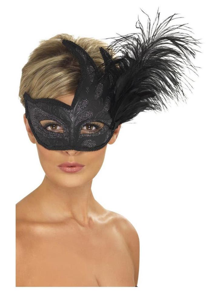 Oogmasker Venetië Zwart met veren, Kleding | Dames, Carnavalskleding en Feestkleding, Nieuw, Ophalen of Verzenden