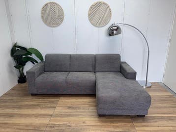 Grijze Hoekbank met Chaise Longue – Moderne Hoekbank, Gebruikt, 125 tot 150 cm, Hoekbank, Ophalen of Verzenden