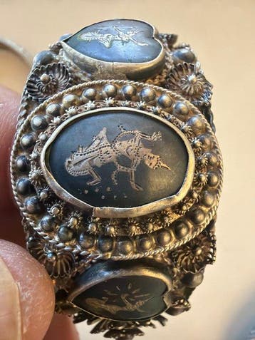 Set van 2 vintage stijve armbanden van zilver - Thailand